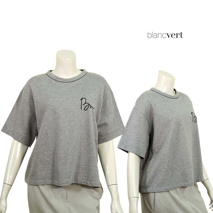 【二分の一以上SALE】【必要経費￥28,000の70％OFF】BLANC VERT CASHMERE【ブランベールカシミヤ】【春夏物】【置き目取りまわし】【貨物輸送無料】【レディース】ボールチェーンロゴかざり付ける裏パイルコットンカットソー・プルオーバー/薄墨色【大きさ38】【日本製】