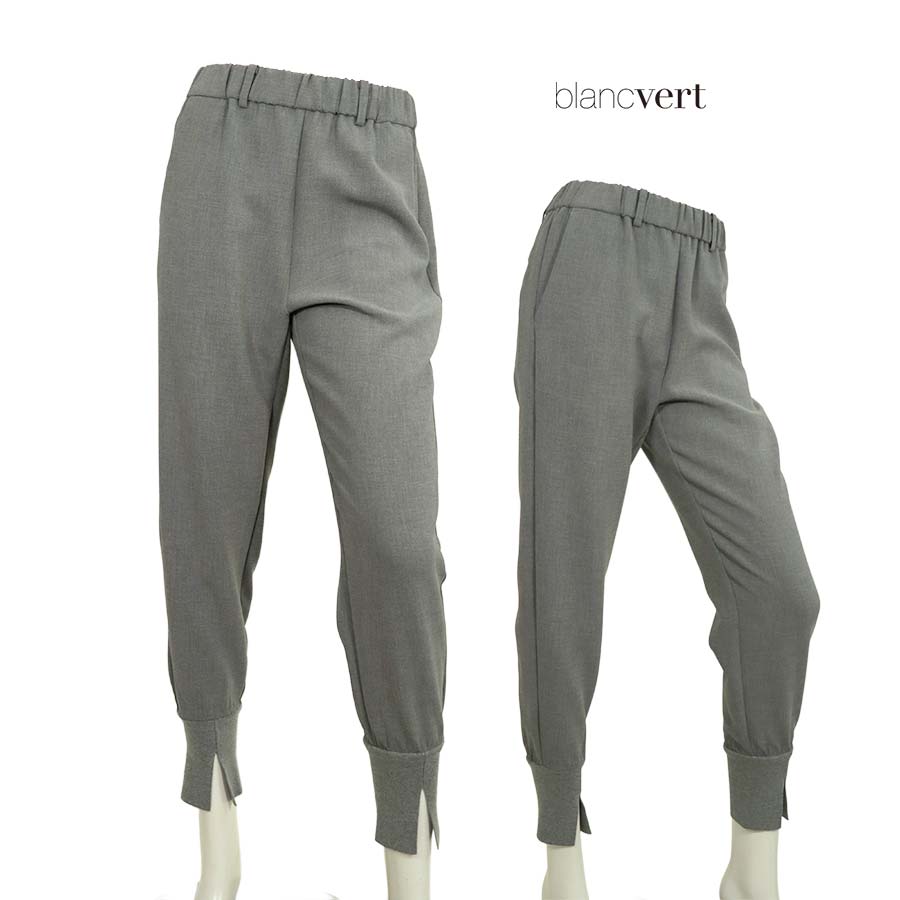 【半額以上SALE】【定価￥34,000の70％OFF】BLANC VERT CASHMERE【ブランベールカシミヤ】【春夏物】【正規取扱い】【送料無料】【レディース】スリットリブウエストゴムストレッチジョガーパンツ/グレー【サイズ36】｜altmond アルトモンド