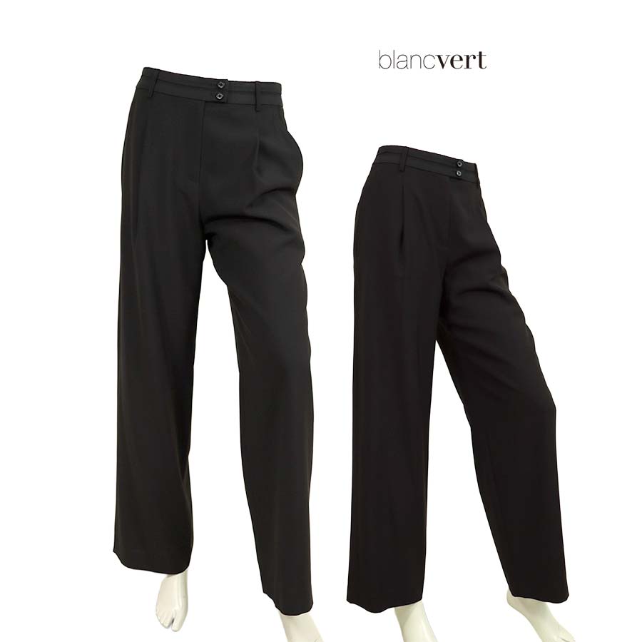 【二分の一以上SALE】【通貨価値￥38,000の70％OFF】BLANC VERT CASHMERE【ブランベールカシミヤ】【春夏物】【置き目取りまわし】【貨物輸送無料】【レディース】ベルトデザインストレート1タックズボン下/黒いこと【大きさ36/38】【日本製】