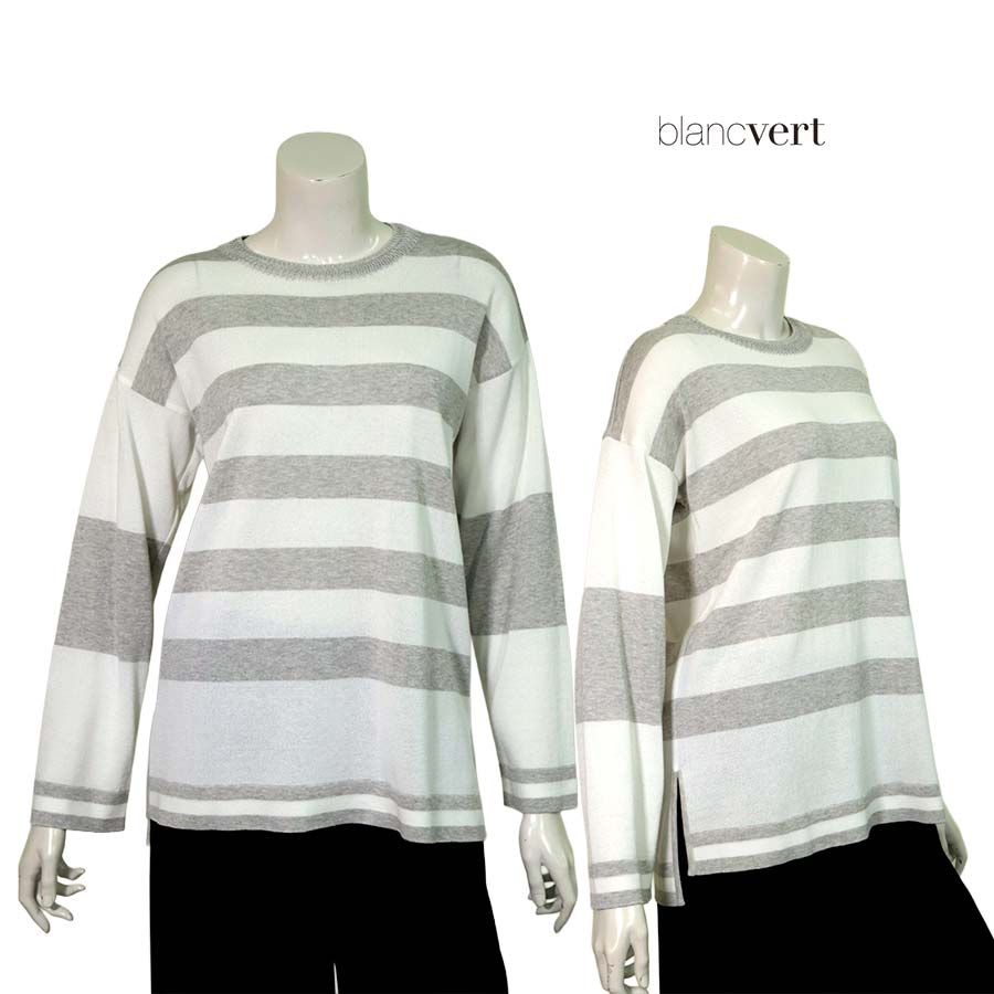 【二分の一以上SALE】【通貨価値￥37,000の70％OFF】BLANC VERT sensuelle【ブランベールセンシュエル】【春夏物】【定まり取りまわし】【レディース】イレギュラーヘムさらりとした綿間借り人編み物/薄墨色×白いこと【大いさ38】【日本製】