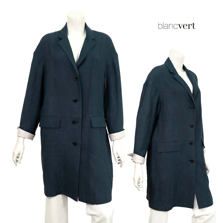 【二分の一以上SALE】【必要経費￥83,000の70％OFF】BLANC VERT sensuelle【ブランベールセンシュエル】【訳あり】【春夏物】【二分の一大売り出し】【置き目取りまわし】【貨物輸送無料】【レディース】曲がることナップ色彩設計袖仕立て屋襟真っただ中丈上衣/うす暗い青み【大きさ38】【日本製】