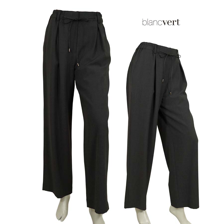 【二分の一以上SALE】【通貨価値￥39,000の70％OFF】BLANC VERT【ブランベール】【春夏物】【置き目取りまわし】【レディース】広広としたロング1タックズボン下/濃灰色薄墨色【大きさ38】
