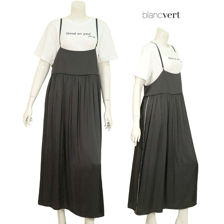 ＼恍ける差し上げ物！SPRING FAIR／【二分の一以上SALE】【必要経費￥43,000の70％OFF】BLANC VERT【ブランベール】【春夏物】【置き目取りまわし】【レディース】ロングギャザーキャミドレス・ワンピース/暗灰色薄墨色【大いさ38】 ワンピース-レディースファッション