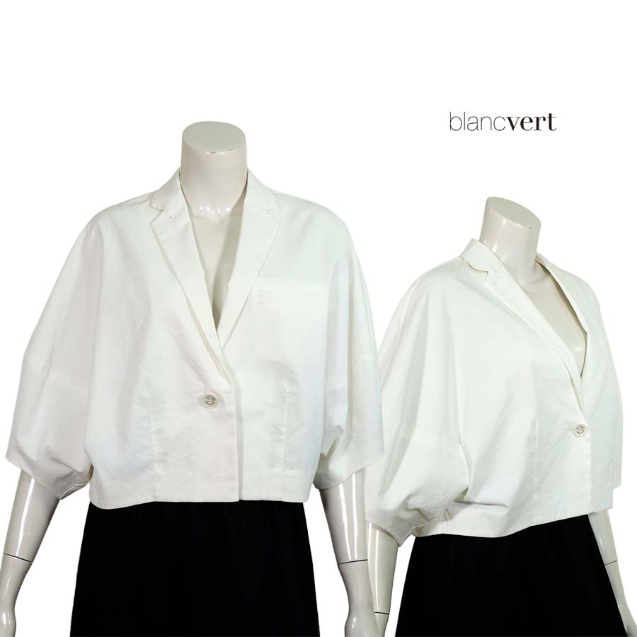 ＼恍ける差し上げ物！SPRING FAIR／【二分の一以上SALE】【必要経費￥47,000の70％OFF】BLANC VERT【ブランベール】【春夏物】【訳あり】【決まり取りまわし】【レディース】ビッグスリーブショートテーラージャケット/白いこと【大いさ38】 レディースファッション-コート・ジャケット