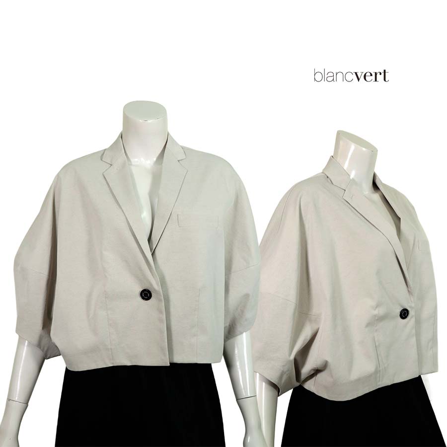 【半額以上SALE】【定価¥47,000の70%OFF】BLANC VERT【ブランベール】【春夏物】【正規取扱い】【レディース】ビッグスリーブショートテーラージャケット/ベージュ【サイズ38】|altmond アルトモンド
