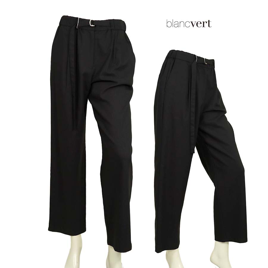 【二分の一以上SALE】【通貨価値￥37,000の70％OFF】BLANC VERT【ブランベール】【春夏物】【置き目取りまわし】【レディース】Dカン胴締め付タックストレートパンツ/黒いこと【大きさ38】