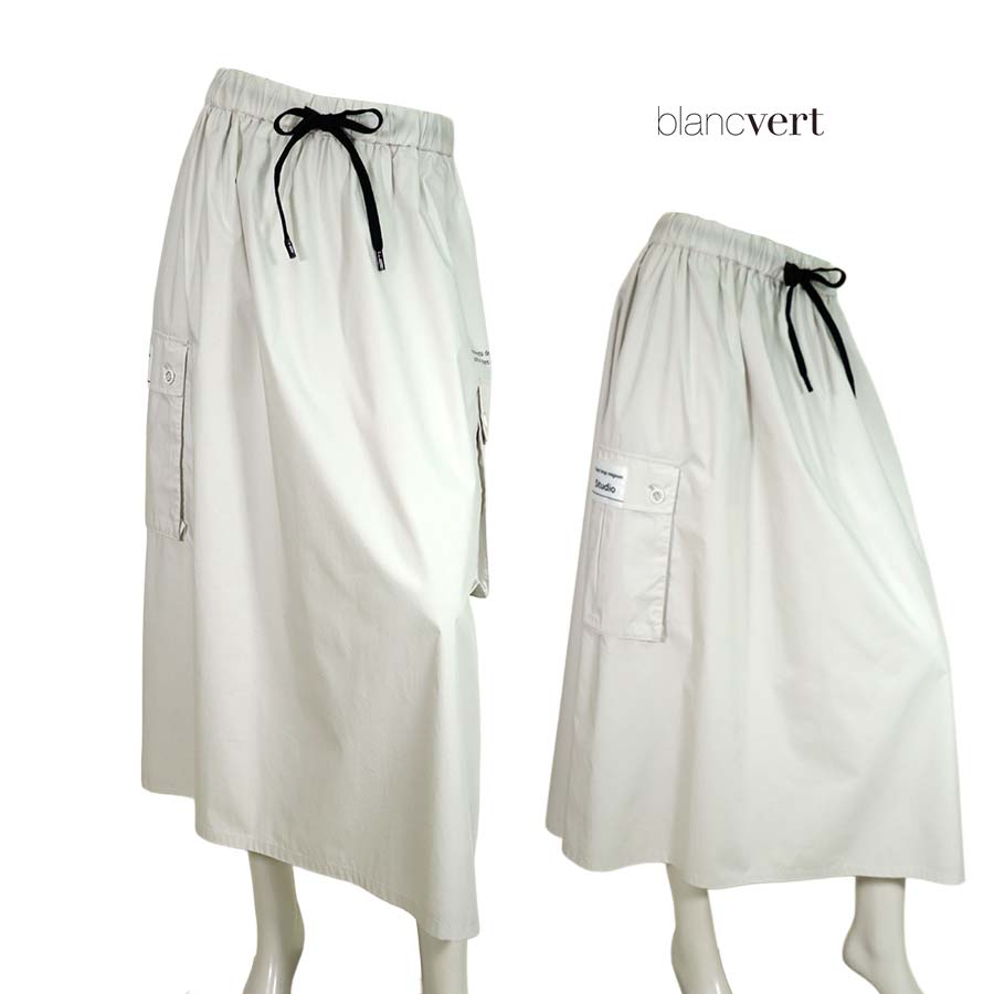 【二分の一以上SALE】【必要経費￥30,000の70％OFF】BLANC VERT studio【ブランベールストゥーディオ】レディース 春夏【置き目取りまわし】【貨物輸送無料】コクーンカーゴスカート/スレート薄墨色【大きさ38】