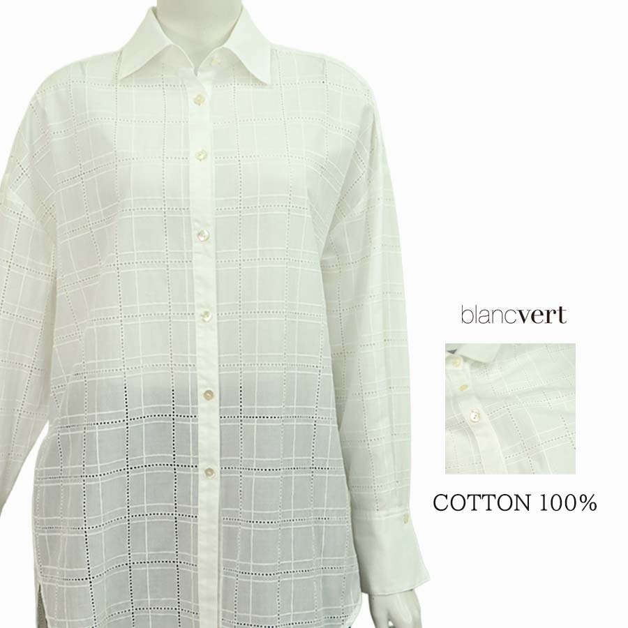 【半額以上SALE】【定価￥47,000の70％OFF】BLANC VERT sensuelle【ブランベールセンシュエル】【春夏物】【正規取扱い】【レディース】コットンレースロング丈ブラウス/ホワイト【サイズ38/40】｜altmond アルトモンド