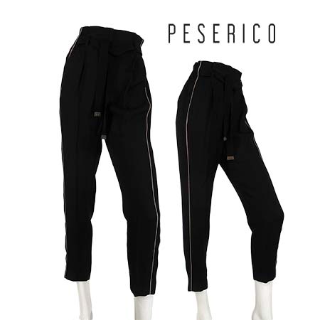 が登場 PESERICO ウール ライン サイドスリット ダークグレー パンツ