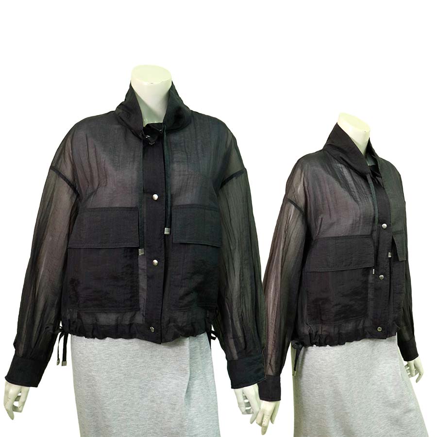 【半額以上セール】【定価￥185,000の65％OFF】PESERICO【ペセリコ】【春夏物】【正規取扱い】【送料無料】【レディース】シースルー２枚仕立てフーディーデザインブルゾン・アウター/チャコールブラック【サイズ42/44】【イタリア製】