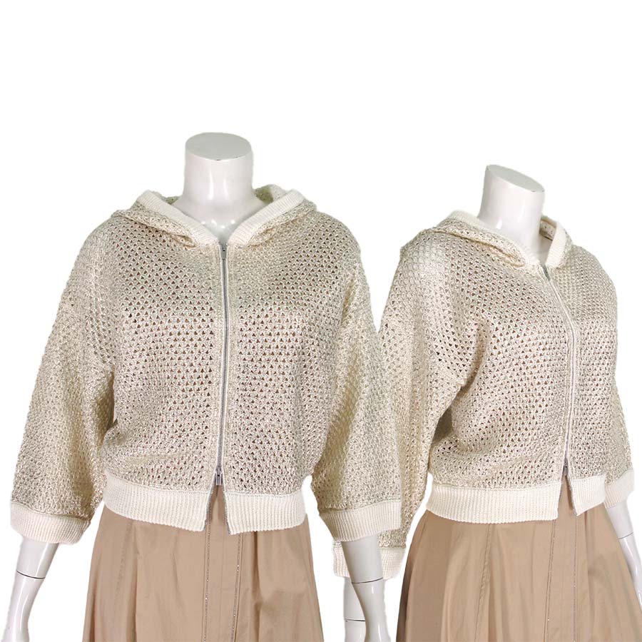 【 尖んがり10倍 】【二分の一大売り出し】【通貨価値￥188,000の50％OFF】【春夏物】【定まり取りまわし】【貨物輸送無料】PESERICO【ペセリコ】【レディース】箔刷り上げる麻綿半袖サマーニットフーディー/皮膚軟化剤×ゴールド箔【大いさ38】【イタリア製】