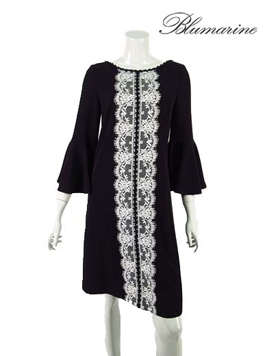 売り切れ必至 春夏物 半額以上 上代 125 000の50 Off 正規取扱い あす楽 送料無料 Blumarine ブルマリン レディース フロントレース装飾の ベルスリーブワンピース ドレス ブラック サイズ42 イタリア製 魅力的な Alfalamanki Com