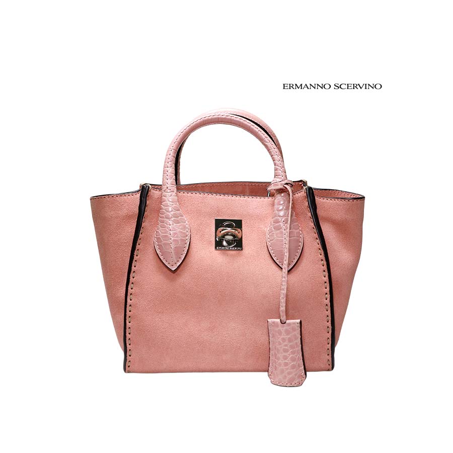 【 定価￥383,000の70％OFF 】ERMANNO SCERVINO【 エルマンノ シェルヴィーノ 】【 レディース 】秋冬【 半額以上セール 】【 正規取扱い 】【 送料無料 】牛革スウェードミニトート型ショルダーバッグ・2WAY・鞄/スモークピンク【 サイズ00 】【イタリア製】