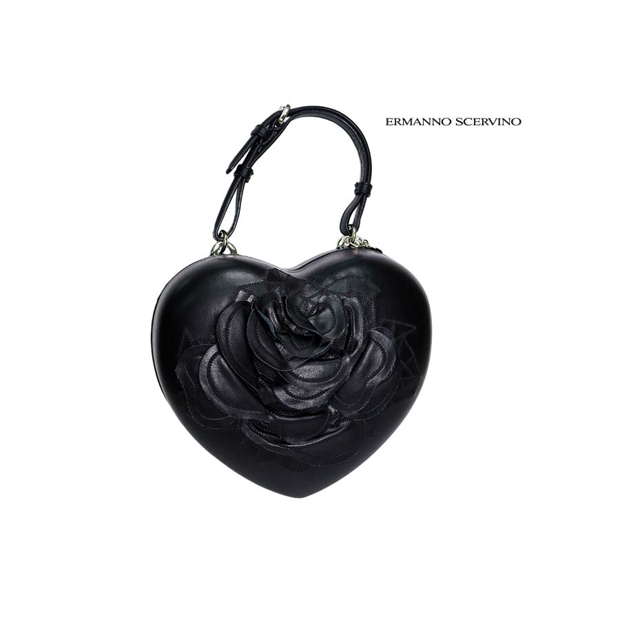 【 通貨価値￥370,000の75％OFF 】ERMANNO SCERVINO【 エルマンノ シェルヴィーノ 】【 レディース 】秋冬【 二分の一以上大売り出し】【 置き目取りまわし 】【 貨物輸送無料 】ハート型型牛皮ベルトハンドルバッグ・チェーンショルダー・2WAY・鞄/黒いこと【 大きさ00 】【 イタリア製 】
