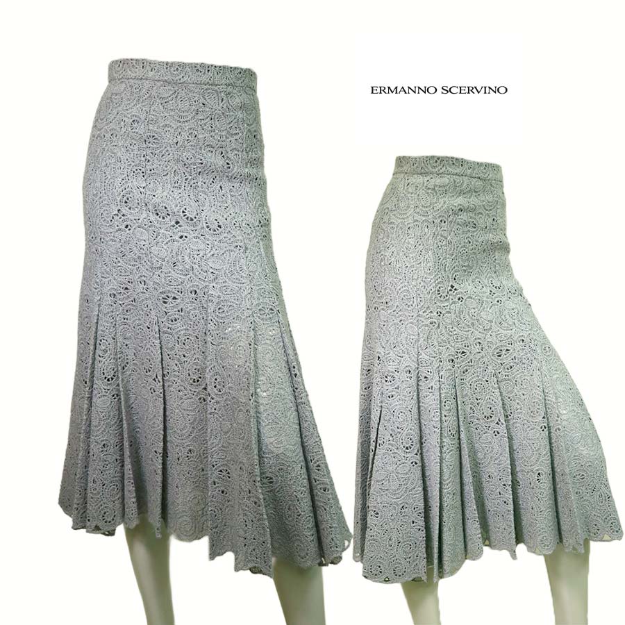 【 定価￥327,000の60％OFF 】ERMANNO SCERVINO【 エルマンノ シェルヴィーノ 】【 レディース 】秋冬【 半額以上セール 】【 正規取扱い 】【 送料無料 】モールヤーンスカラップヘムタックプリーツスカート/グレー【 サイズ40 】【 イタリア製 】｜altmond アルトモンド