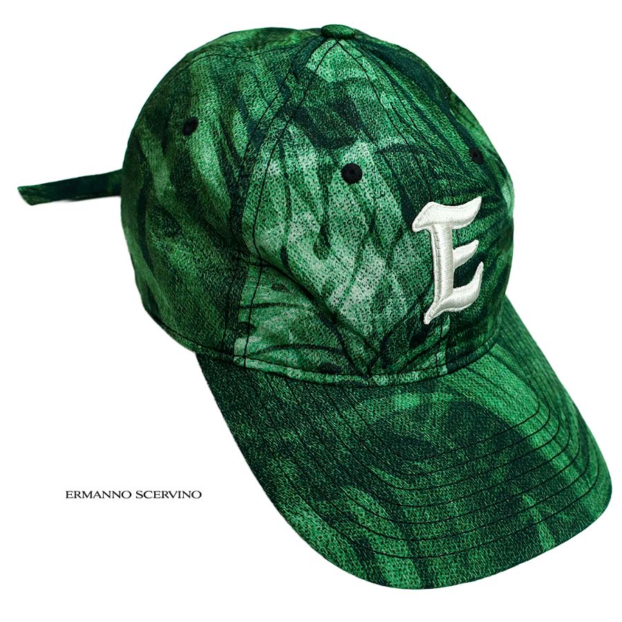 【 定価￥52,000の70％OFF 】ERMANNO FIRENZE【 エルマンノ フィレンツェ 】【 半額以上セール 】【 正規取扱い 】【送料無料】【レディース 】「E」ロゴ刺繍リーフプリントキャップ・帽子/グリーン【 サイズ00 】【 イタリア製 】