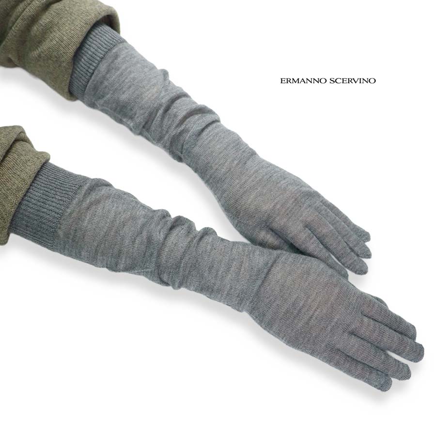 【 定価￥53,000の60％OFF 】ERMANNO SCERVINO【 エルマンノ シェルヴィーノ 】【 レディース 】秋冬【 半額以上セール 】【 正規取扱い 】【 ネコポス 】【 送料無料 】カシミヤ100％ロンググローブ・手袋・ニット小物・冬小物/グレー【 サイズ42 】【 イタリア製 】