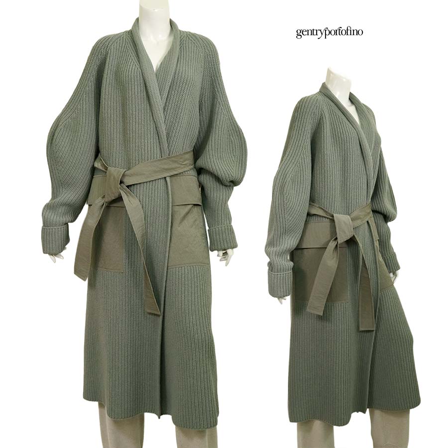 【定価￥420,000の60％OFF】Gentry Portofino【ジェントリーポルトフィーノ】【レディース】【秋冬物】【半額セール】【送料無料】【正規取扱い】カーブスリーブウールカシミヤガウンニットコート/モスグリーン【サイズ40】【イタリア製】 101,640円