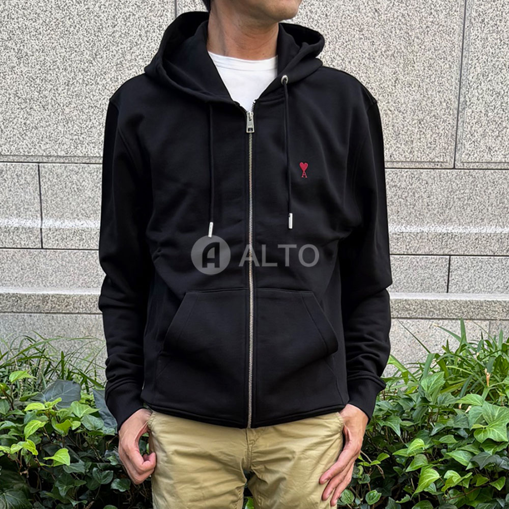 ami フーディー 黒 Ami De Coeur ジップパーカー ブラック | AMI PARIS