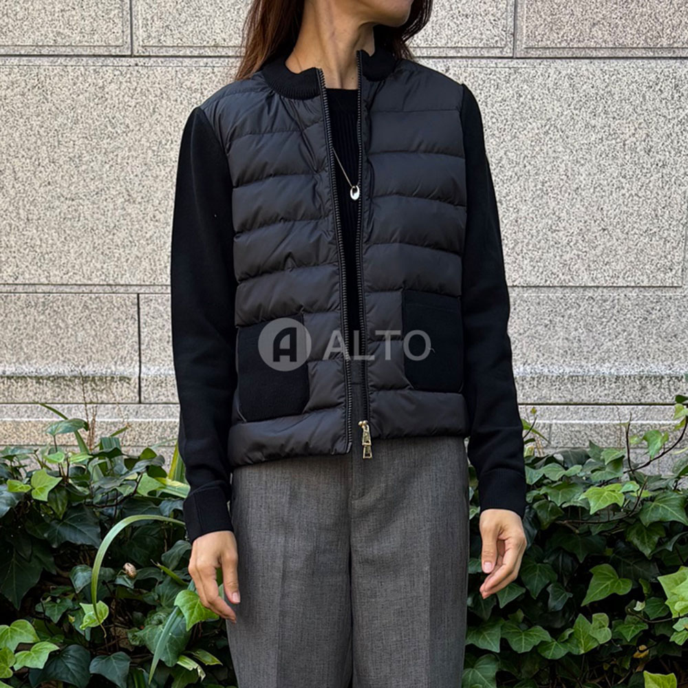 ★出荷の前にプレスをかけて発送★【2025-2026年秋冬物モデル】 MONCLER モンクレール カーディガン CARDIGAN ウールニット切替 ダウンジャケット・ブルゾン ショート丈 カーディガン ノーカラー 9B00036 M1131 レディース 長袖 999 ブラック