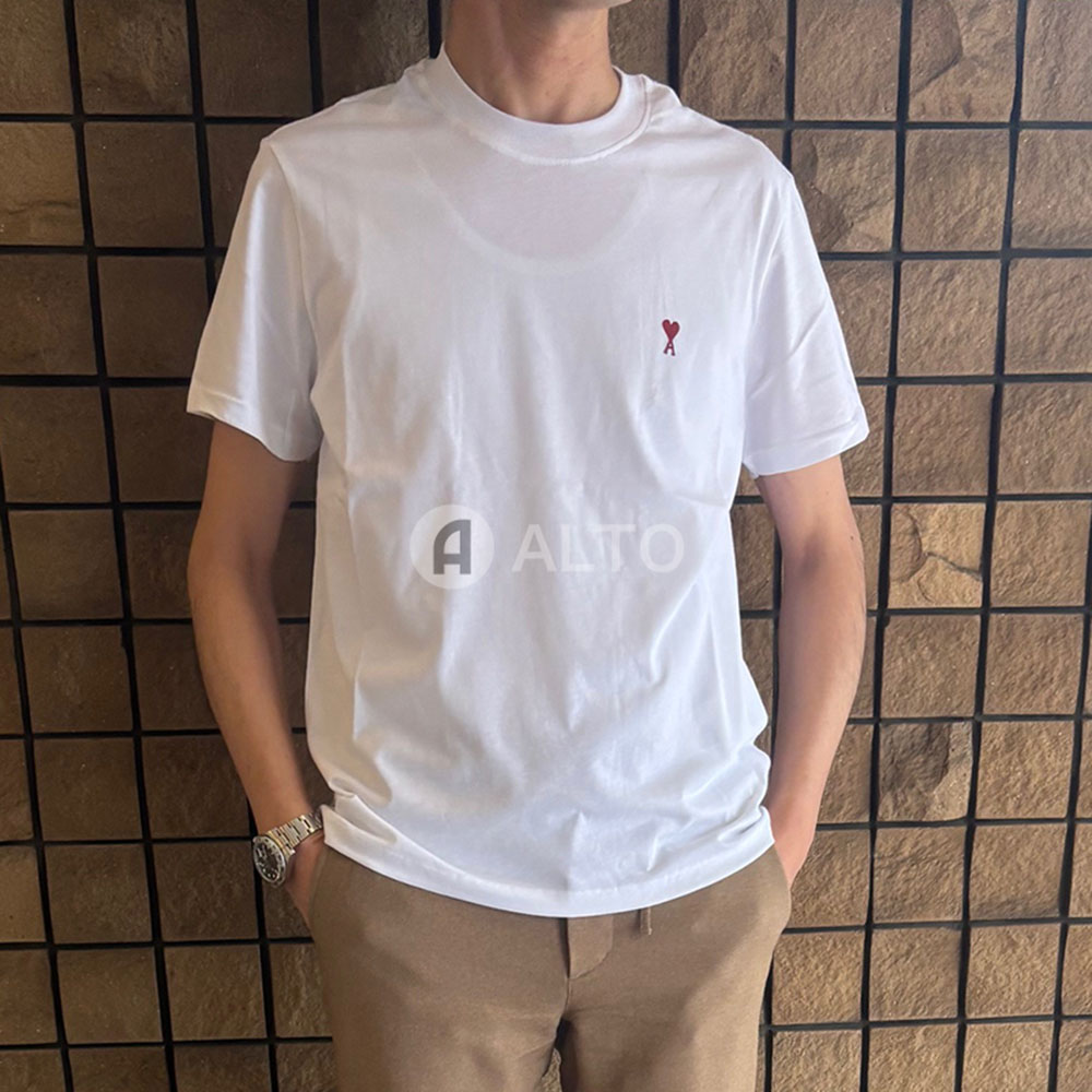 【2026春夏物モデル】AMI PARIS アミ パリス Ami de Coeur Tシャツ BFUTS035.724 オーガニックコットン 半袖 Tシャツハートロゴ 刺繍 カットソー ホワイト/ブラック メンズ