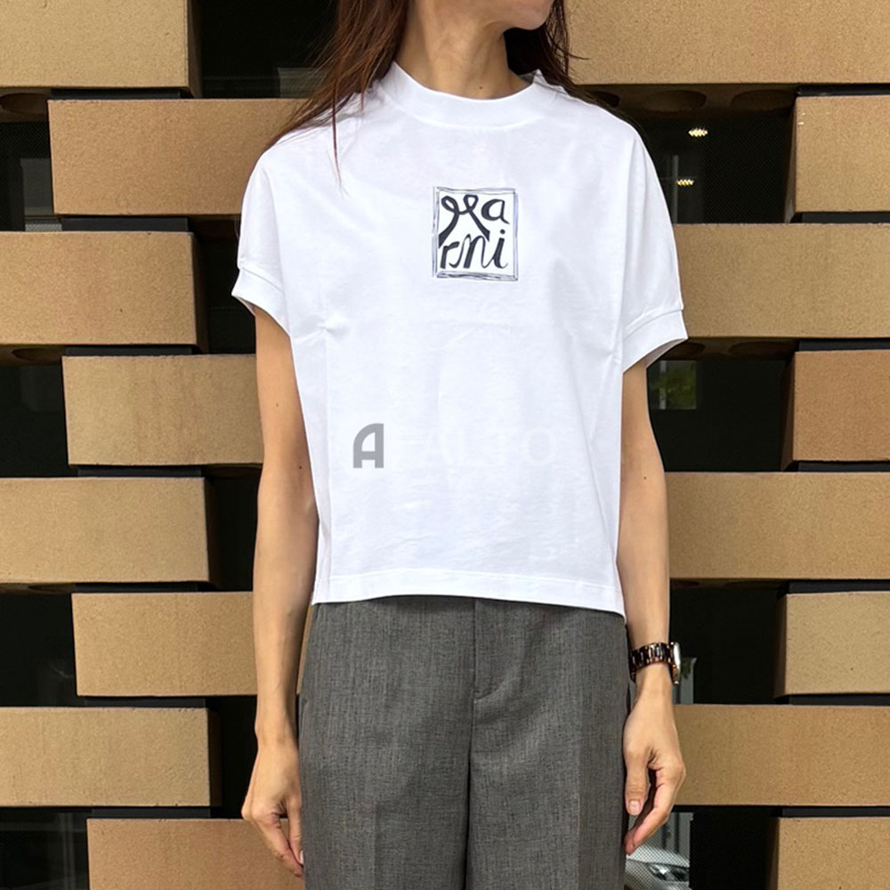 【2026春夏物モデル】MARNI マルニ THJE0384P0 USCY88 LOW01 ホワイト Frameロゴ ホワイト コットン コクーン Tシャツ カットソー ショートスリーブ レディース