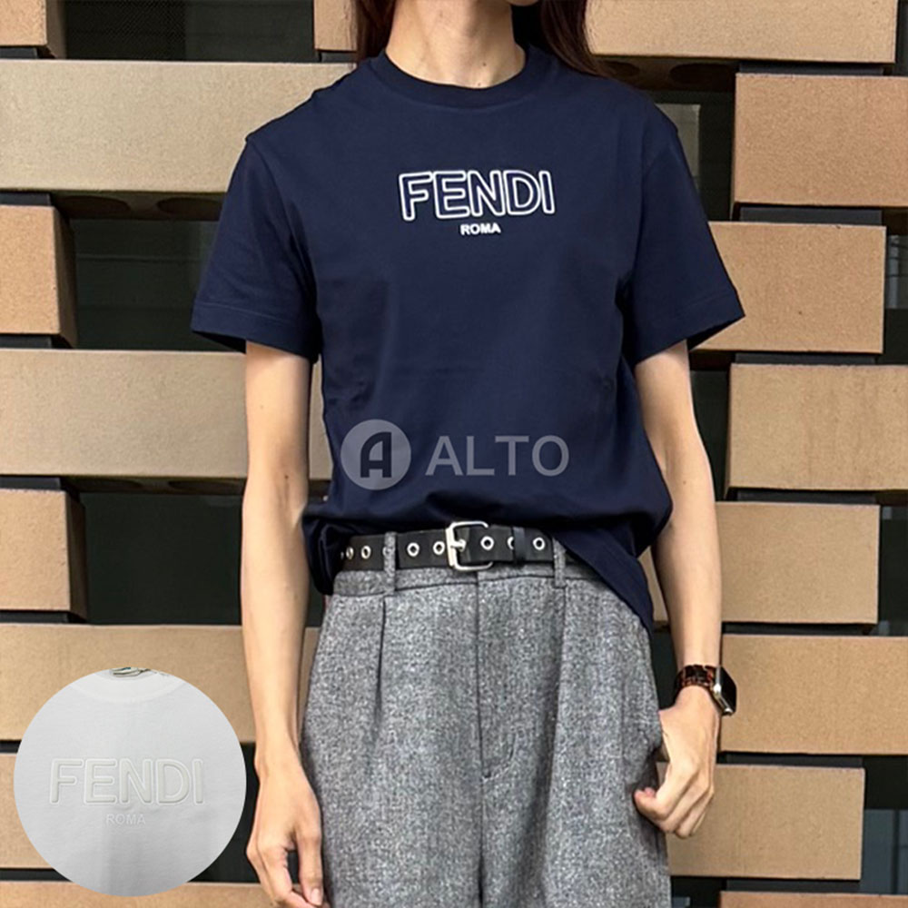 ☆2026春夏物モデル☆FENDI KIDS フェンディ キッズ JUI202 7AJ 半袖 ロゴ エンボス加工 Tシャツ レディース ガールズ 大人もOK ★選べる2カラー★ネイビー・ホワイト