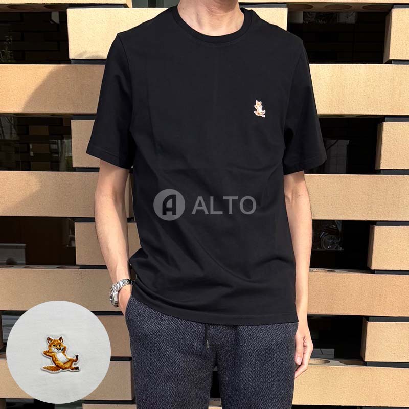 Maison Kitsune メゾンキツネ CHILLAX FOX 刺繍 Tシャツ LM00110K J0008 ワンポイント刺繍 ホワイト・ブラック クルーネック 半袖 メンズ