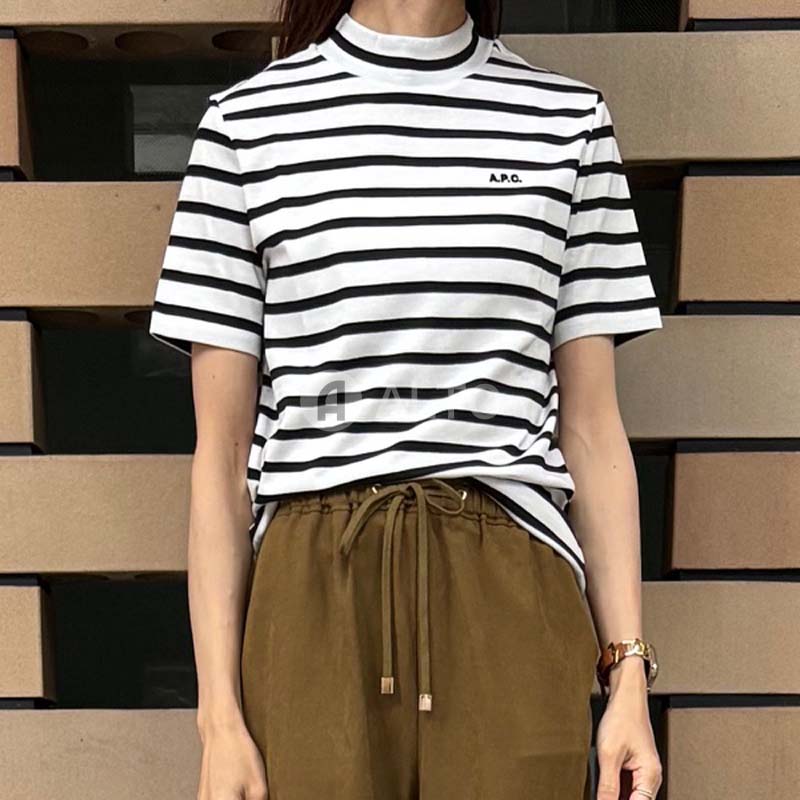 A.P.C. アーペーセー 間借り人 ロゴタイプ刺しゅう ティーシャツ   半袖  COHCA F26348 白いこと×黒いこと レディース