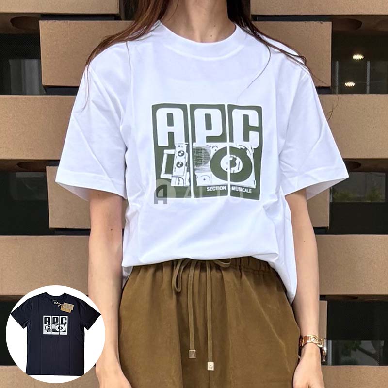 A.P.C. アーペーセー ロゴプリント Tシャツ Platine Tシャツ 半袖 COBQX M26485 ホワイト・ダークネイビー レディース