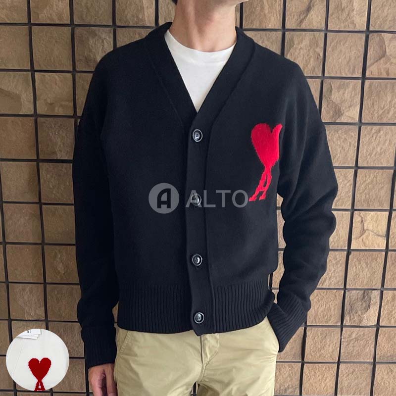 Ami paris アミパリス カーディガンハートロゴ刺繍 ブラック 黒 ニット Ami paris アミパリス カーディガンハートロゴ刺繍 ブラック 黒