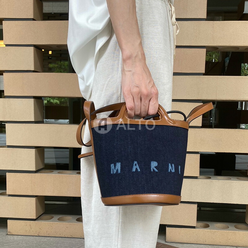 MARNI バケットバッグ デニム＆レザー TROPICALIA ミニ Nsh5yVgIUl