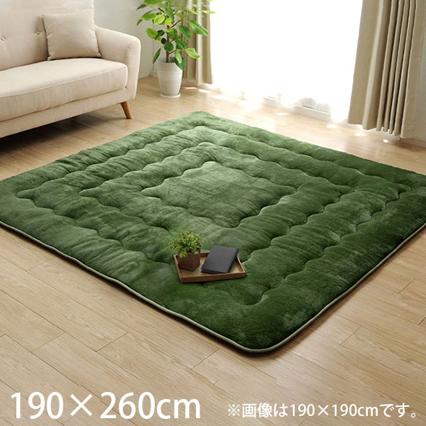 イケヒコ 撥水6層フラン ラグ 190&times;260cm グリーン HRF190260 [ 家具 ラグ 撥水 ふっくら ホットカーペット対応 床暖房対応 ]『代引不可』『送料無料（一部地域除く）』｜ドラッグスーパー　alude