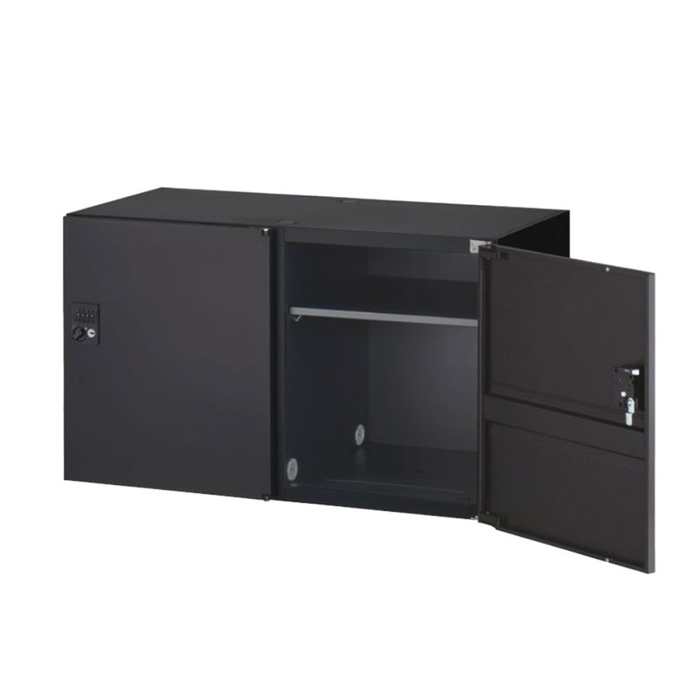 スチールロッカー 鍵付 2人用パーソナルボックス ダイヤル錠 上下兼用 ブラック RK45-N205H-D3 W900 オフィス収納 クウォール 生興『代引不可』