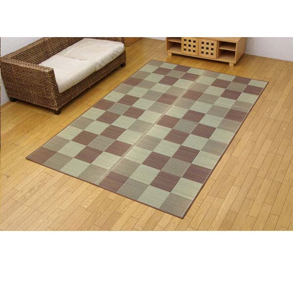 イケヒコ 純国産 い草花ござカーペット 『ブロック』 江戸間8畳(約348&times;352cm) ブラウン [ ラグ カーペット ござ い草 イ草 国産 日本製 ]『代引不可』『送料無料（一部地域除く）』｜ドラッグスーパー　alude