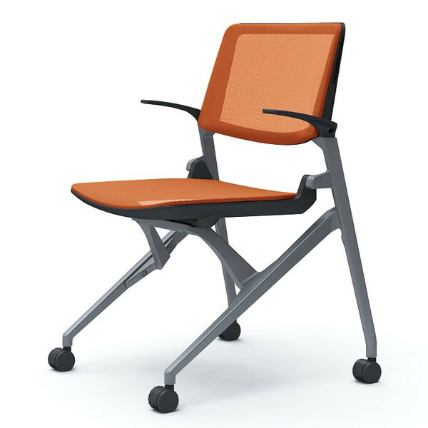オカムラ ミーティングチェア Marca マルカ 背座メッシュ シルバーフレーム ブラックシェル 肘付 オレンジレッド 81M2JG F1F8 『代引不可』『送料無料（一部地域除く）』