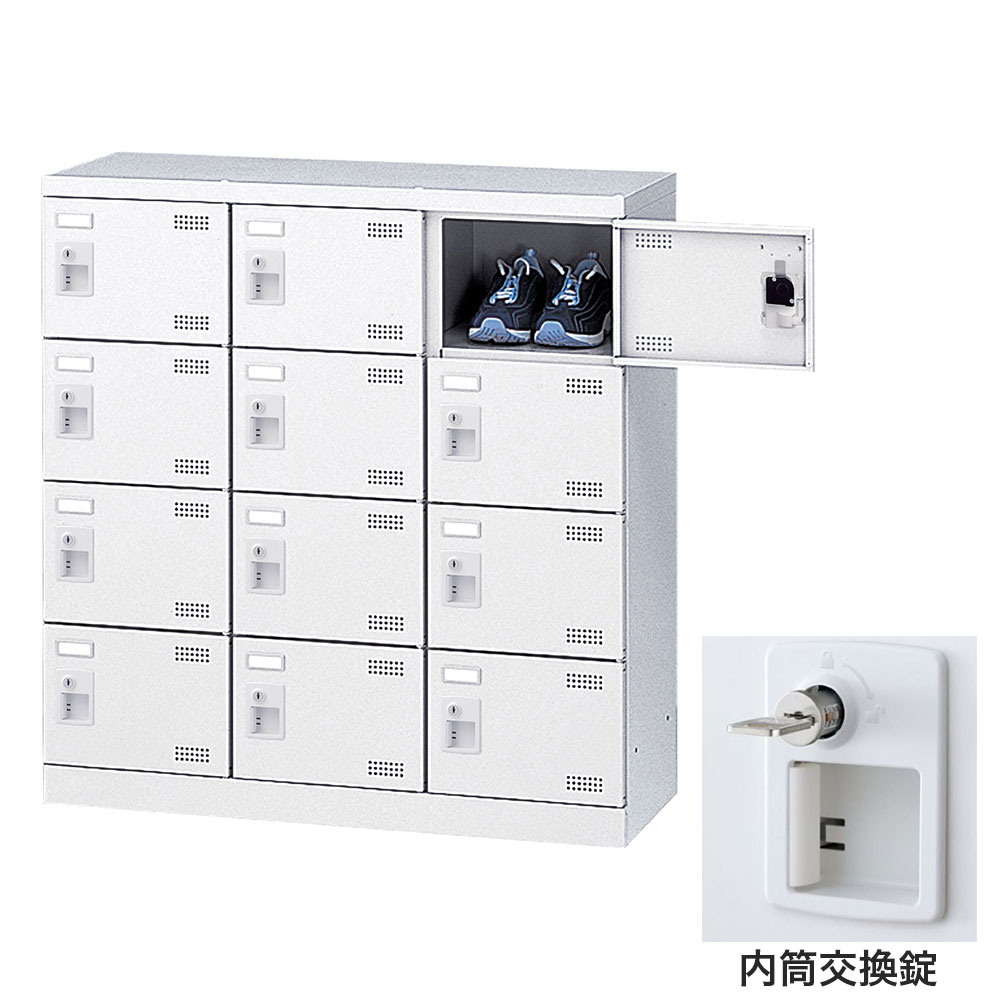 靴箱 シューズロッカー サボ箱 スチール写真製 鍵付 お役目用 研ぎ澄ます品 日本製 扉付 白いこと 12足 SLBW-M12-T3 (内筒取り替えっこ錠)3列4段12人用 生興『代引不可』『貨物輸送無料（構成要素地方除く）』