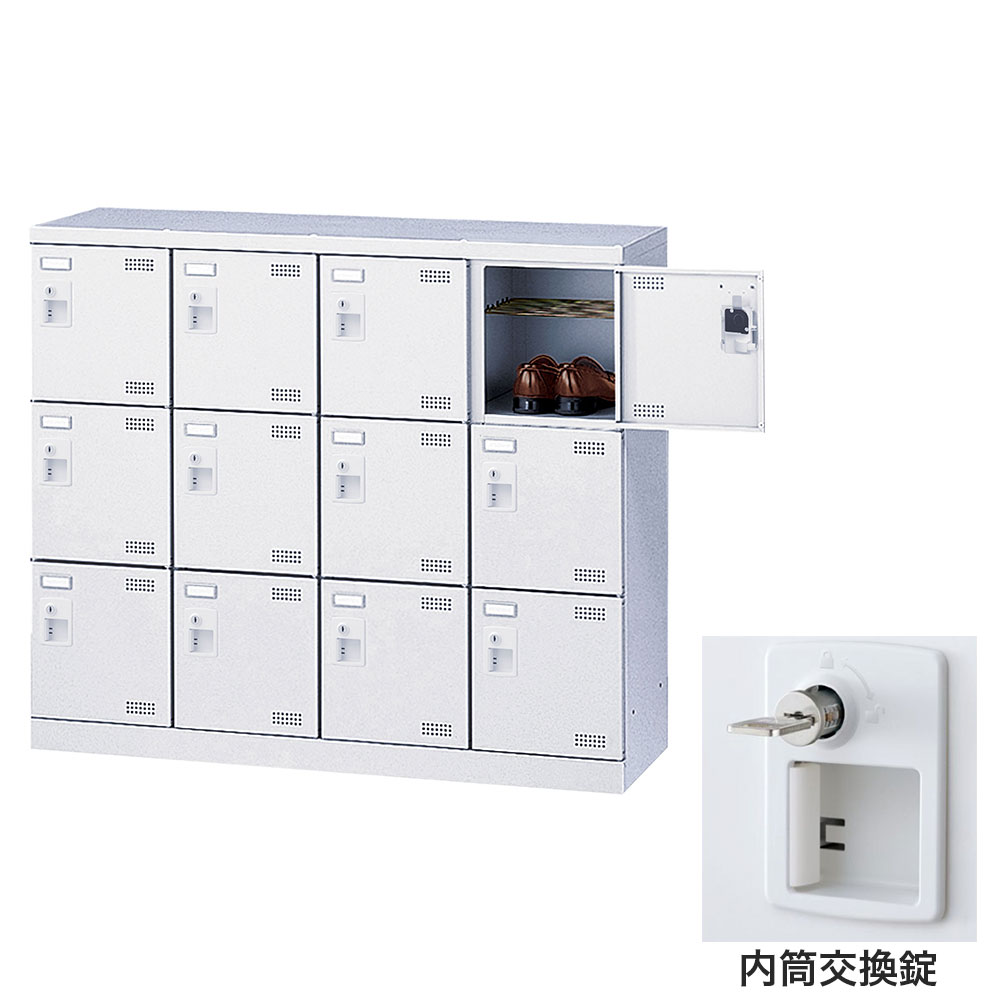 靴箱 シューズロッカー サボ箱 スチール写真製 鍵付 御役目用 切り上げる品 日本製 扉付 白いこと 12足 SLBW-M412-T3 (内筒取り替えっこ錠)4列3段12人用 生興『代引不可』『貨物輸送無料（構成成分地方除く）』