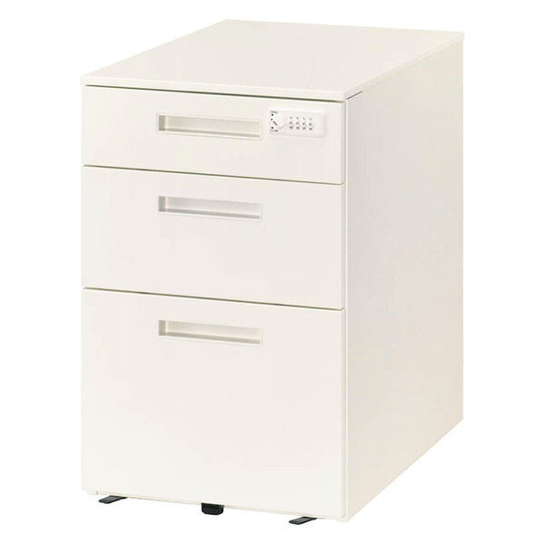 【受注生産品】ライオン事務器 スタンダードワゴン 引出し3段 ダイヤル錠ワゴンシリーズ W395×D580×H611mm ホワイト VW-043ASD-W 473-51 【代引不可】 【送料無料（一部地域除く）】