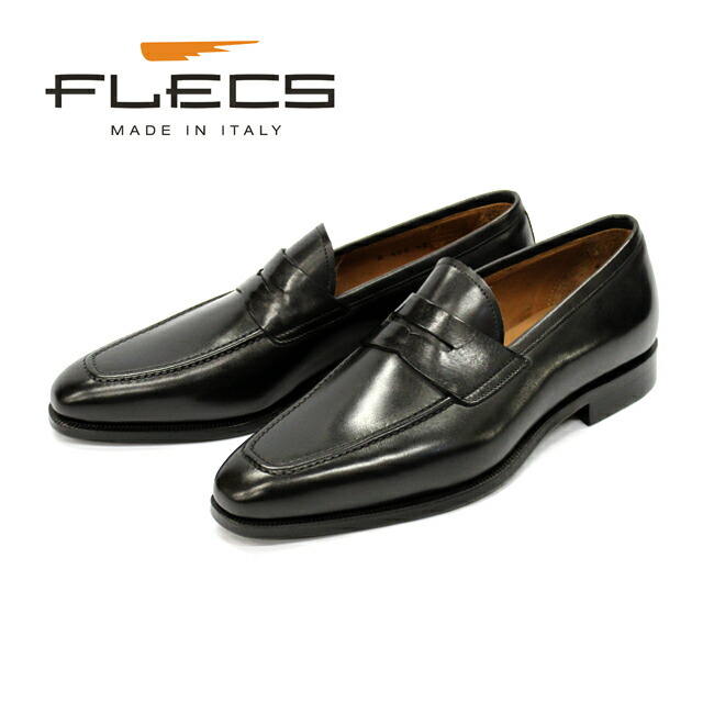 紳士靴 革靴 メンズレザーシューズ FLECS フレックス a405 イタリア製 本革 ビジネスシューズ コインローファー スリッポン 革底 ブラック マッケイ スーツ ビジカジ カジュアル スーツ