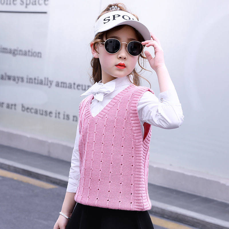 ニットベスト キッズ 女の子 春 秋 冬 プルオーバー 子供服 ニット ベスト Vネック ケーブル編み 無地 トップス 送料無料 シンプル  カジュアル おしゃれ 学院 学生ベスト インナーベスト 入学式 エーエムエー