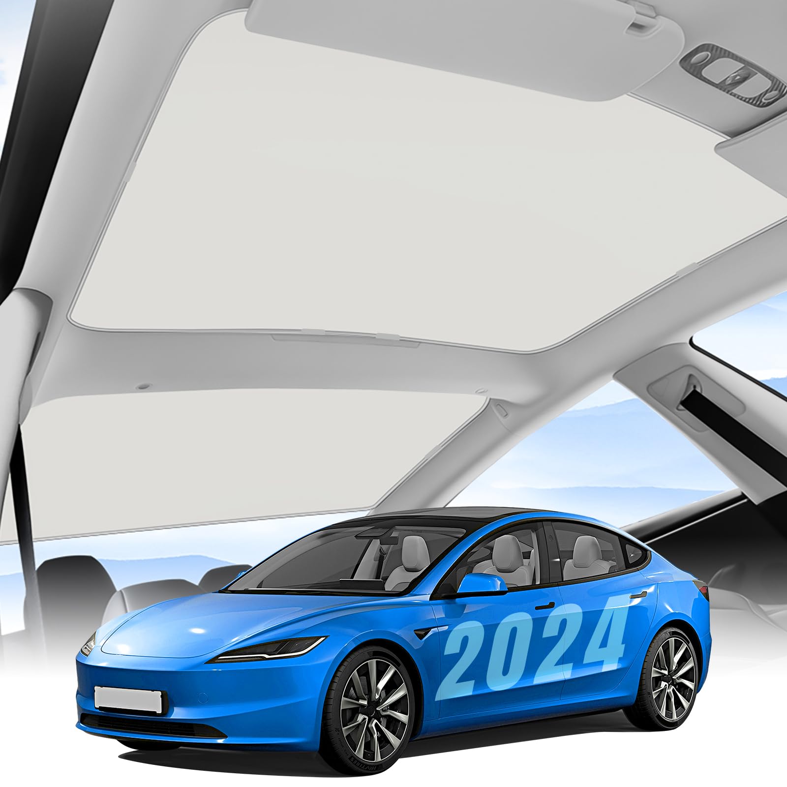 ルーフサンシェード 2024年 Tesla Model 3 Highland用 ガラスルーフサンシェード 紫外線を効果的にブロック 垂れ下がらない折りたたみ式サンシェード 2024年テスラモデル3アクセサリーに対応｜あまね