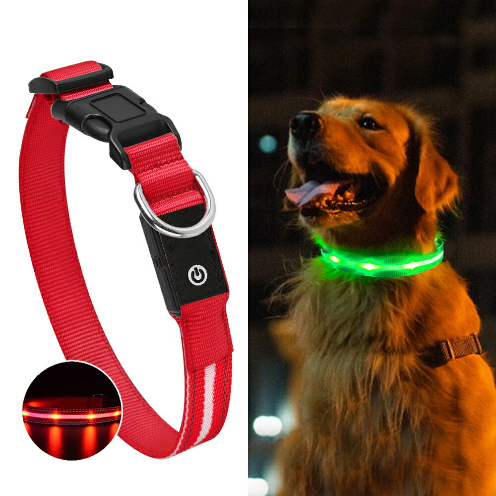 楽天市場】犬用光る首輪【レッド：S〜L】3種類のLED点滅パターン