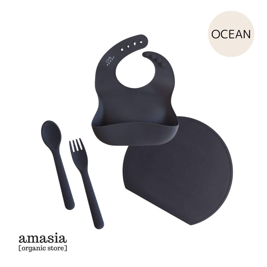 【限定クーポン＆P5倍】cink ミールセットOCEAN (カトラリーセット/ビブ/シリコンマット) || サンク ベビー キッズ カトラリー マット ギフト 出産祝い ベビーギフト シリコン