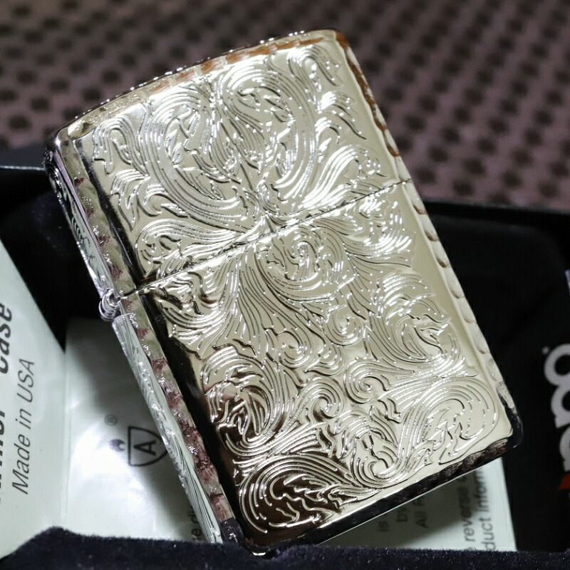 ZIPPO ５面アーマーアラベスク・プラチナコーティング◆重厚なArmorタイプ◆人気 ジッポ 高級 クラシック柄◆送料無料 プレゼントに最適 KING2-PT かっこいい