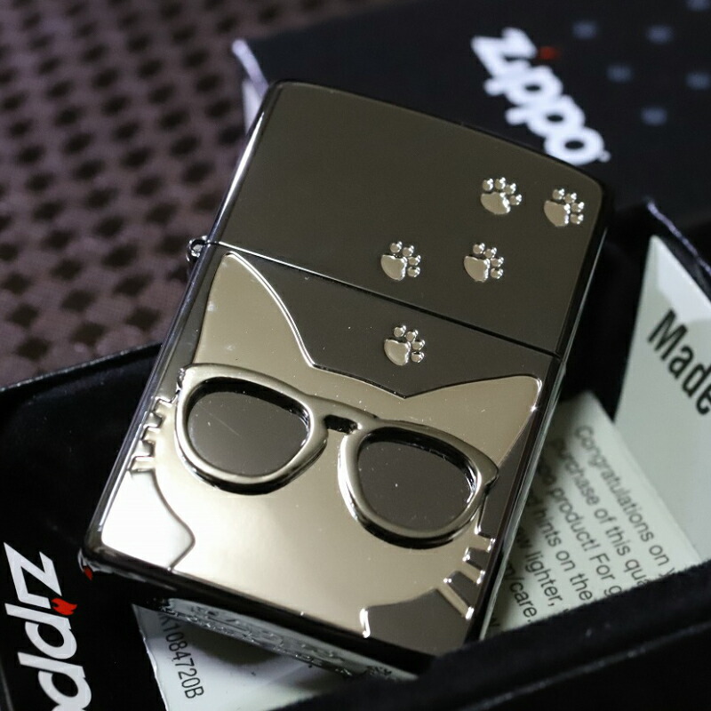 楽天市場】猫ZIPPO グラサンキャット 鏡面ブラック＆シルバー 黒 銀