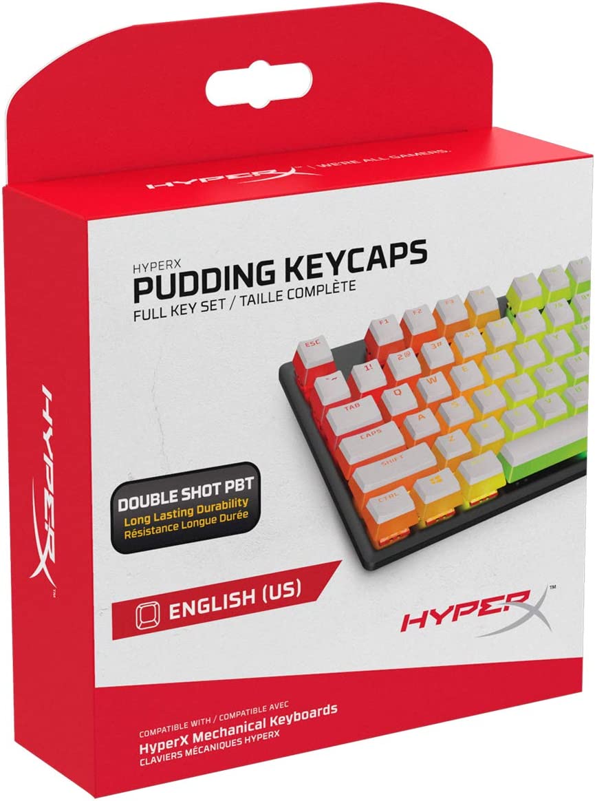 HyperX Pudding Keycaps 半透明レイヤー付きダブルショットPBTキーキャップセット メカニカルキーボード用 フル104キーセット OEMプロファイル 英語(US)レイアウト ホワイト PCゲーミングキーボード ホワイト 104キー ダブルショットPBT 半透明 US配列 OEMプロファイル