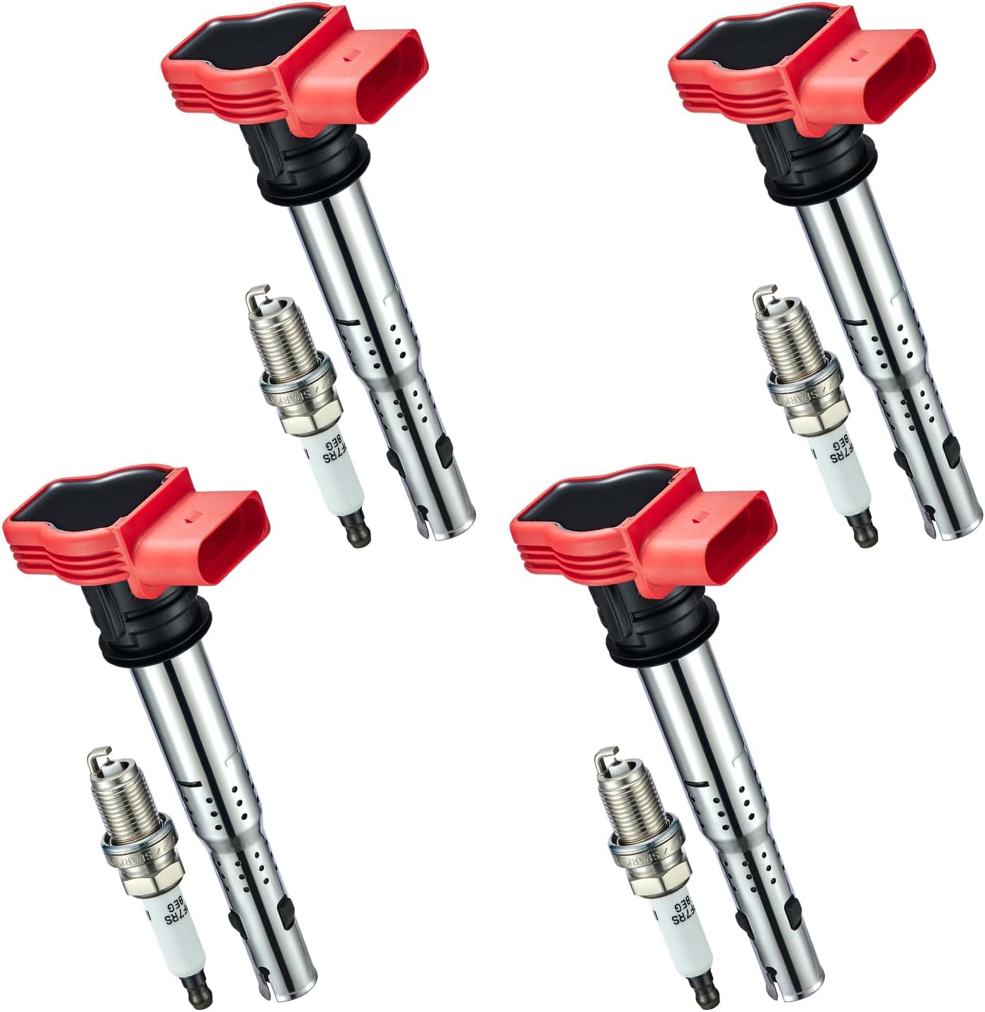 BDFHYK イグニッションコイルパック UF529 ＆イリジウムスパークプラグ 4644 Audi A3 A4 allroad Quattro A5 Quattro Q5 TT Quattro Volkswagen 1.8L 2.0L L4 3.0L 3.2L V6 に対応 4個セット コイルパック