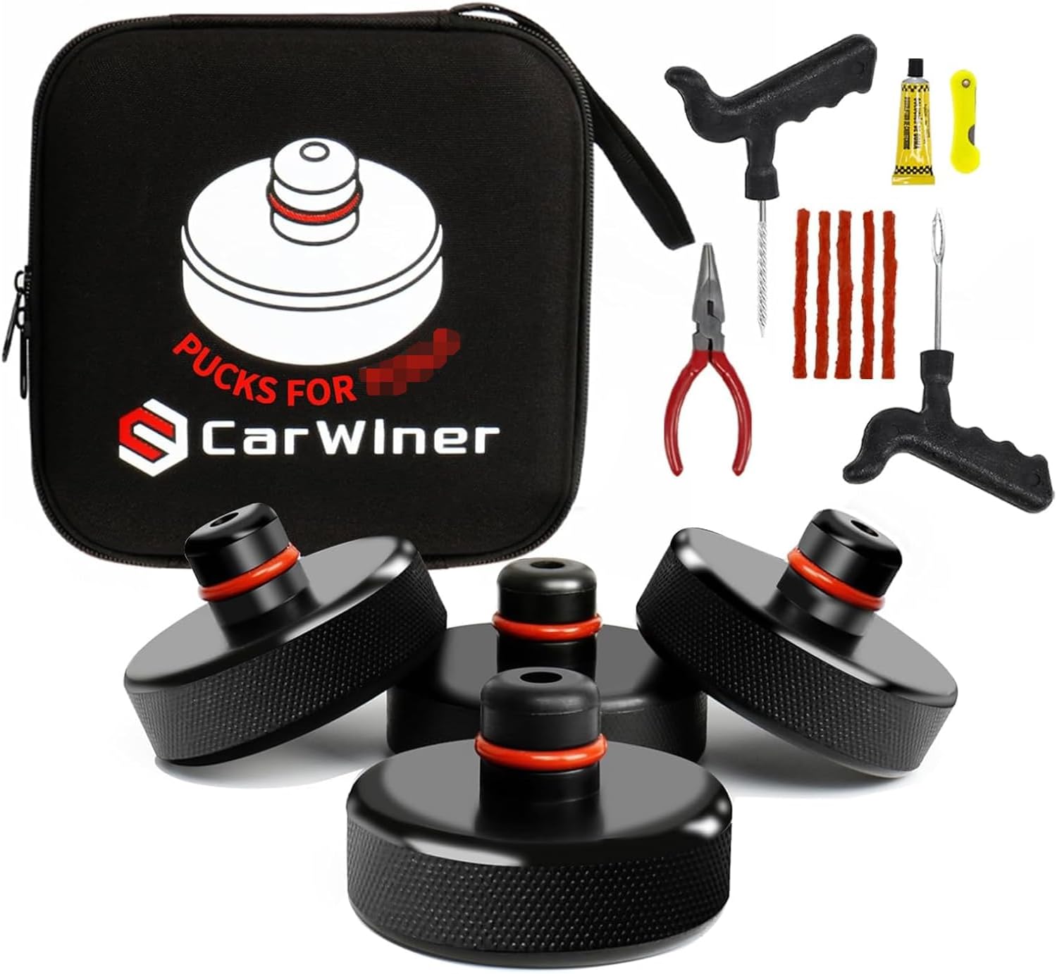 Carwiner ジャックパッド Tesla Model 3/S/X/Y に対応 リフティングパック 収納ケース付きアクセサリー 4パック フロアジャッキ ブラック