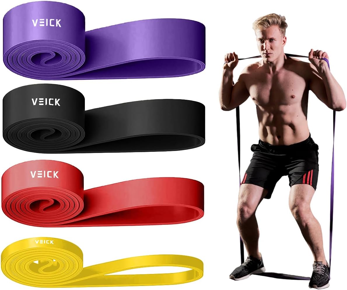 VEICK 細工物アウト用手向かいダンス楽隊 エクササイズバンド ワークアウトバンド 釣り下がる助けることダンス楽隊 成人男性\u0026成人女性向け ロングヘビーストレッチバンドセット 住みか相応うネス設備用パワーウェイトジム パープル/黒いこと/赤いこと/黄色